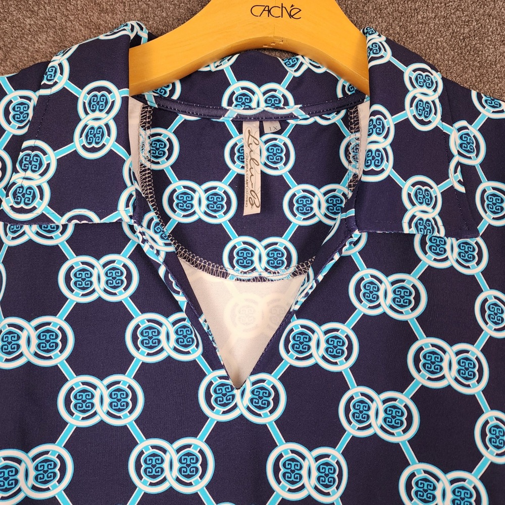 Lulu-B Womens 1X Navy Blue Geometric UPF 50+ Cooling Short Sleeve Top NWT - Picture 3 of 10